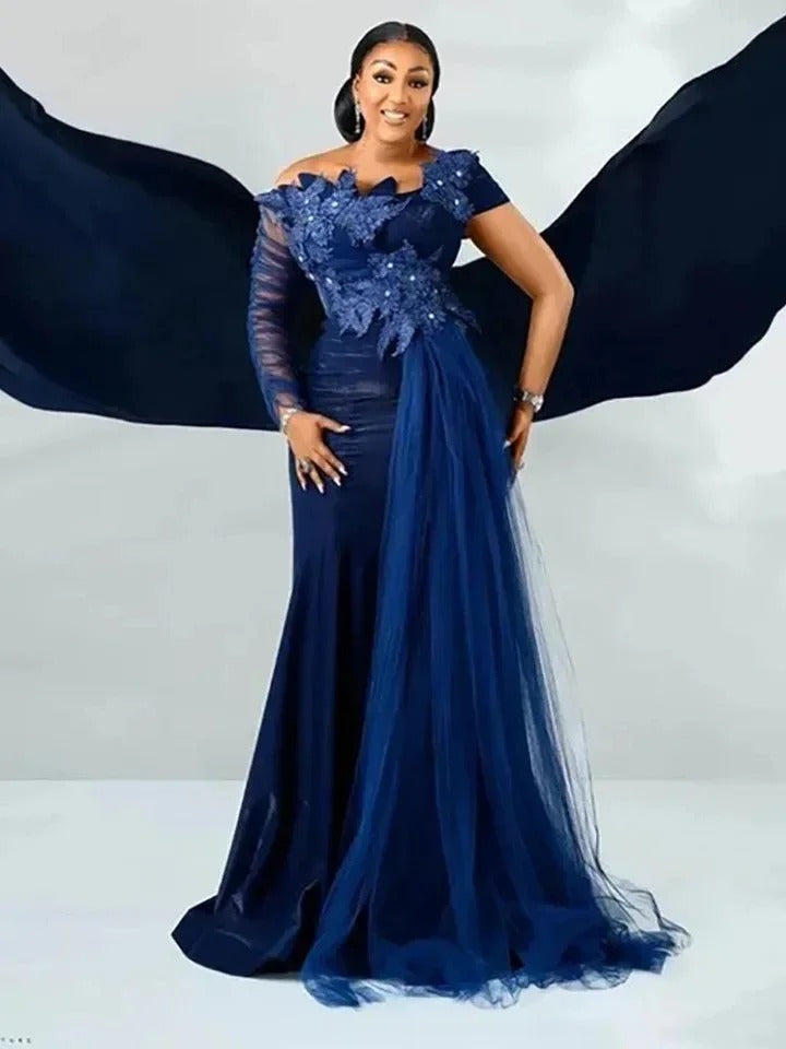 Robe Sirene sans Dentelle Bleu avec traine Ma Robe Sirene