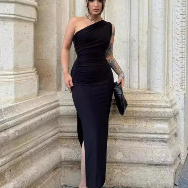Robe sirène courte asymétrique Noir / 36