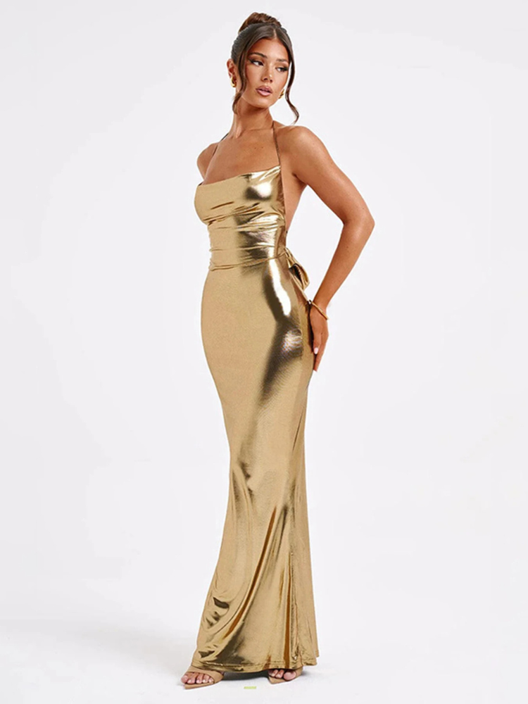 Robe sirène dorée à bretelles Dorée / 34