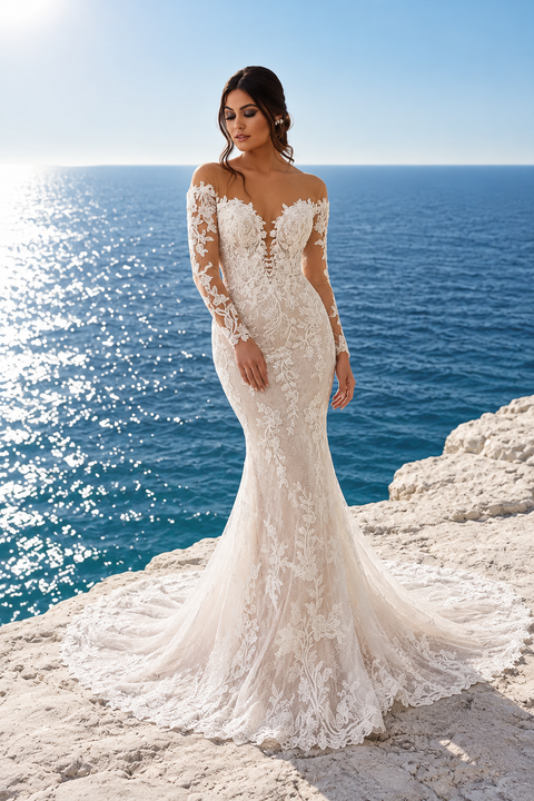 Robe de mariée sirène à manche longue