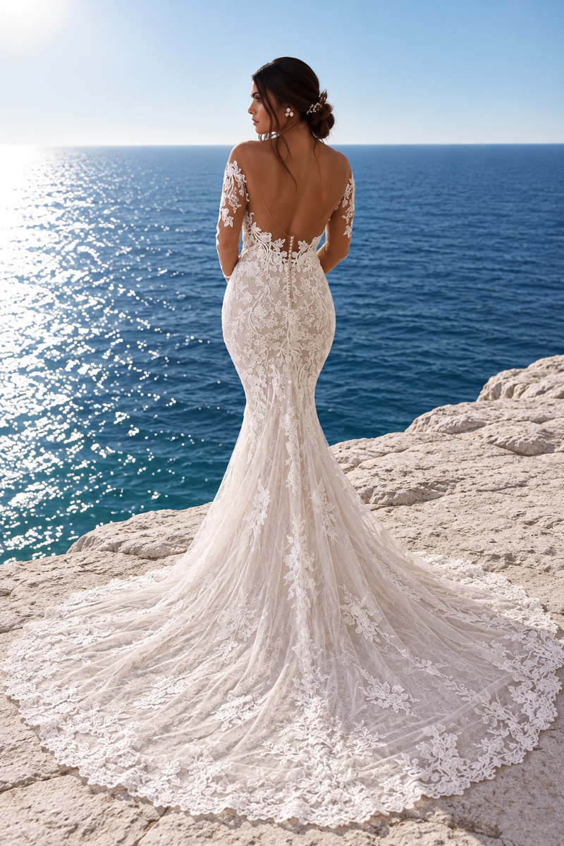 Robe de mariée sirène à manche longue