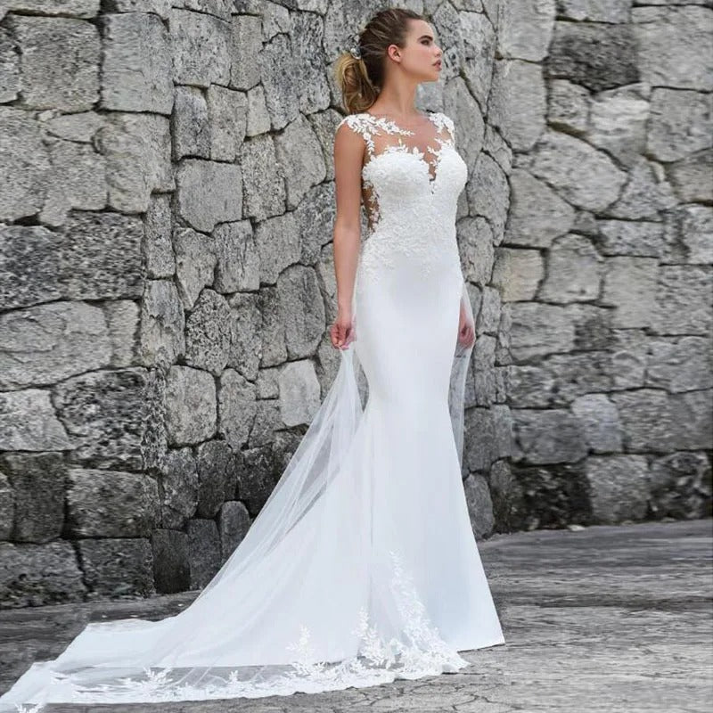 Robe mariée sirène longue traîne femme