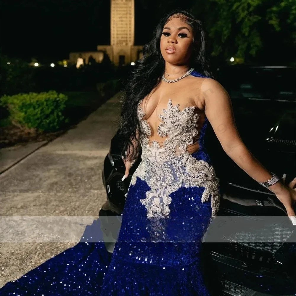 Robe sirène bleu roi paillette luxe