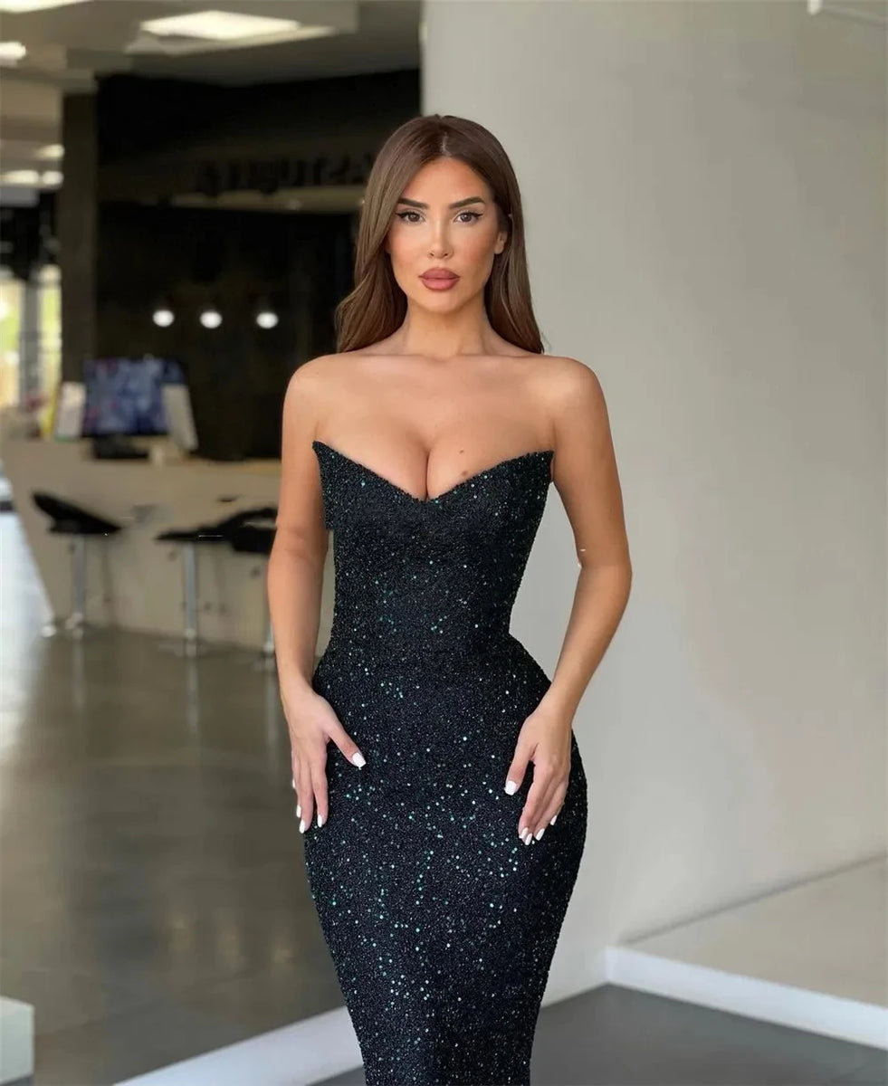 Robe sirène bustier noir paillette
