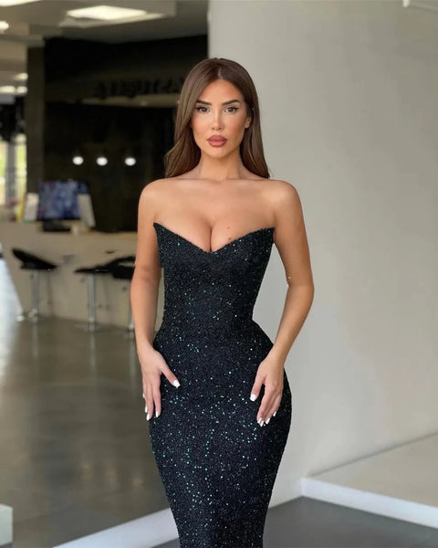 Robe sirène bustier noir paillette