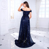 Robe sirène bleu pailleté longue