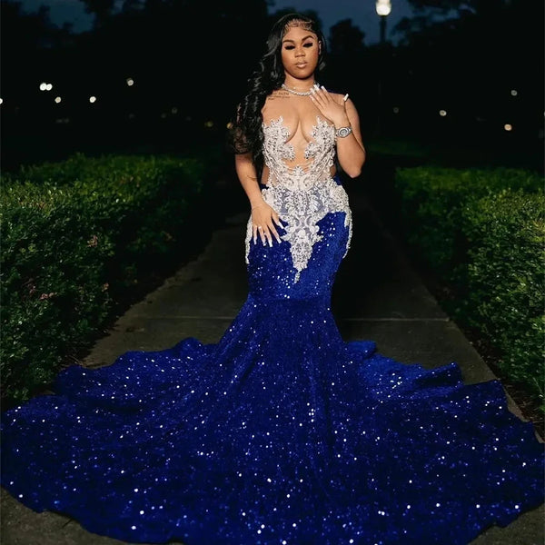 Robe sirène bleu roi paillette