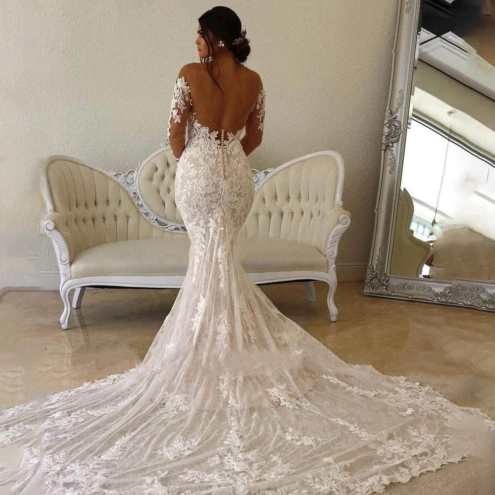  Robe sirene à manche longue dos nu