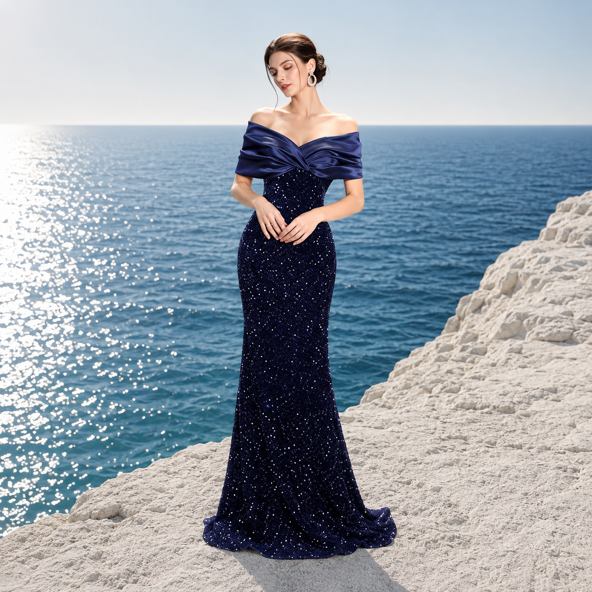 Robe sirène bleu pailleté