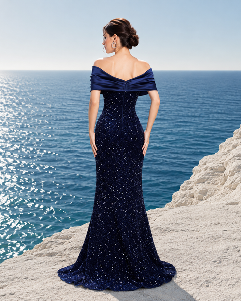 Robe sirène bleu pailleté
