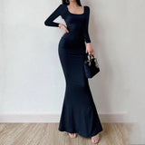 Robe de soirée sirène manche longue Noir / S