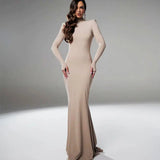 Robe sirène col montant à manches longues Beige / S