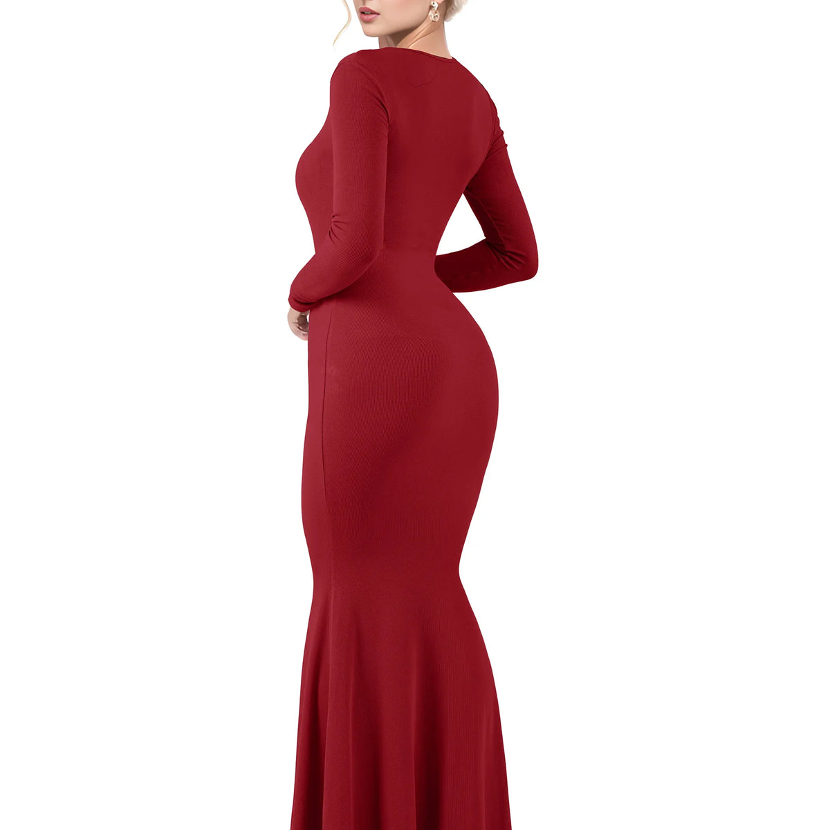 Robe sirène manche longue col carré